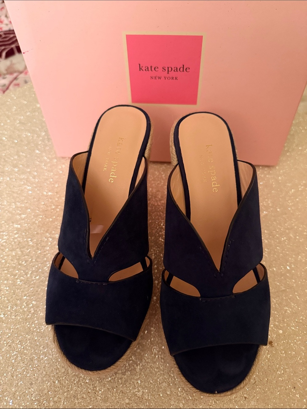 kate spade Navy Suede Cutout Slide Mules